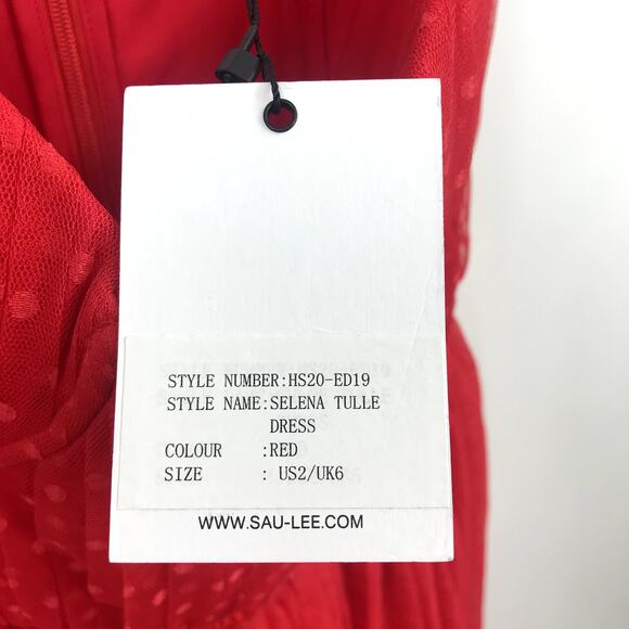 Sau Lee Selena Tulle Midi Dress 2 Swiss Dot Bustier Sleeveless Spaghetti Strap - Picture 5 of 8